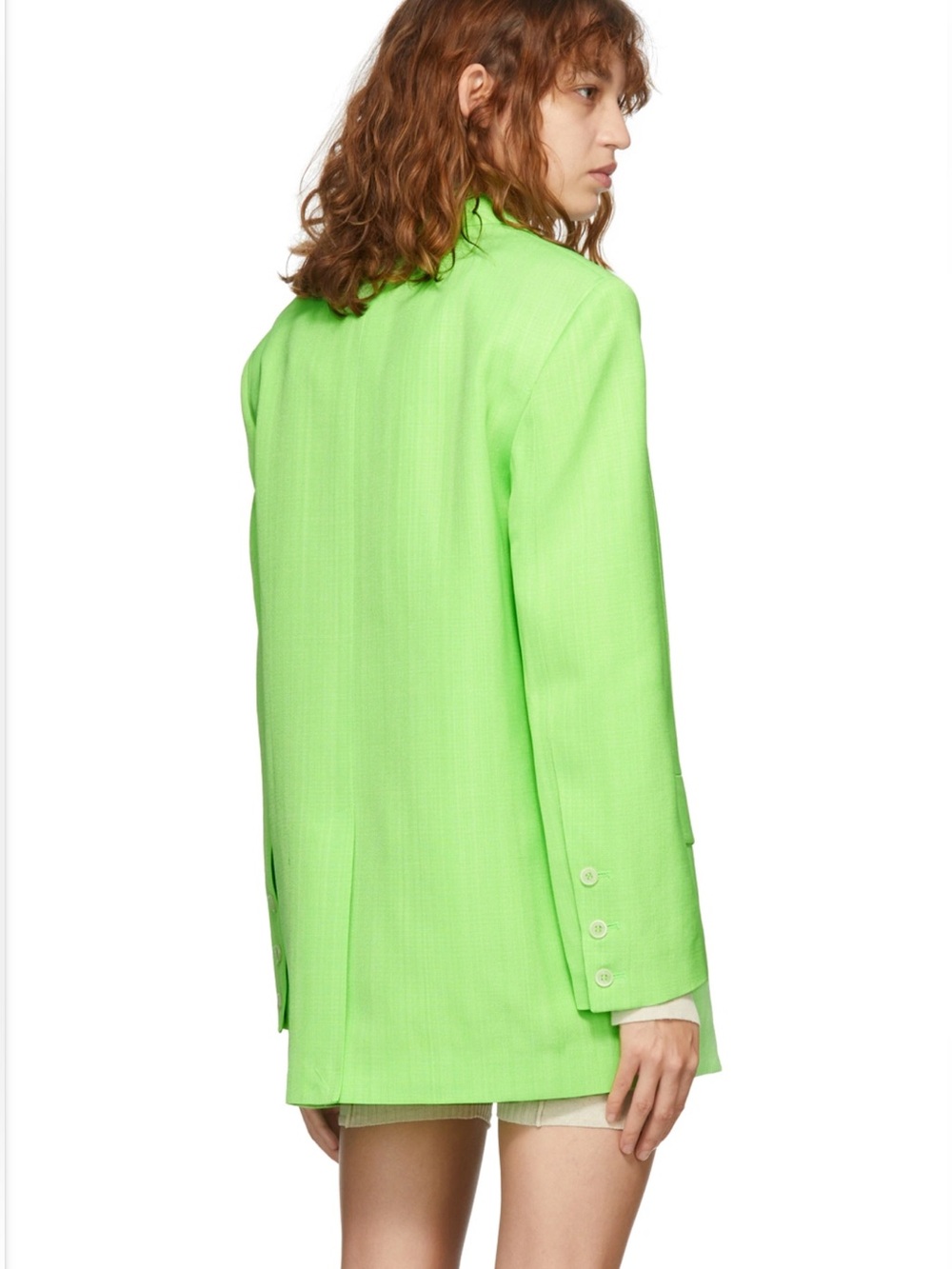Jacquemus “Le Splash” Neon Lime Green Double-Breasted Linen Blazer - Picture 2 of 16
